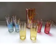 Service orangeade verre soufflé vintage