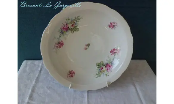 Plat rond creux porcelaine décor roses