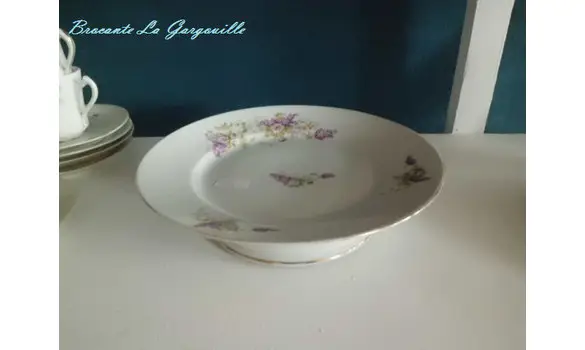 Plat à gâteaux à pied porcelaine Fleurie