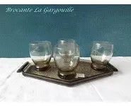 verres à vin cuit et plateau art déco