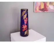 Vase ancien verre bleu émaillé