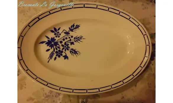 Plat ovale decor bleu Badonviller