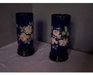 Vases rouleau verre bleu émaillé-1900