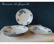 5 assiettes à soupe art-déco décor bleu