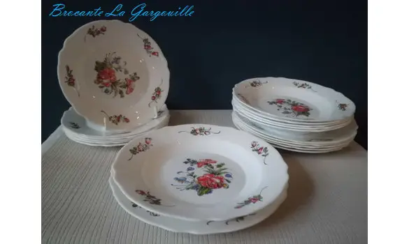 6 assiettes en arcopal décor de roses